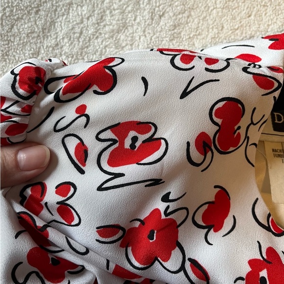 Vintage Dress white red black floral print, tiered skirt, shoulder pads, sz 12 - Picture 9 of 11